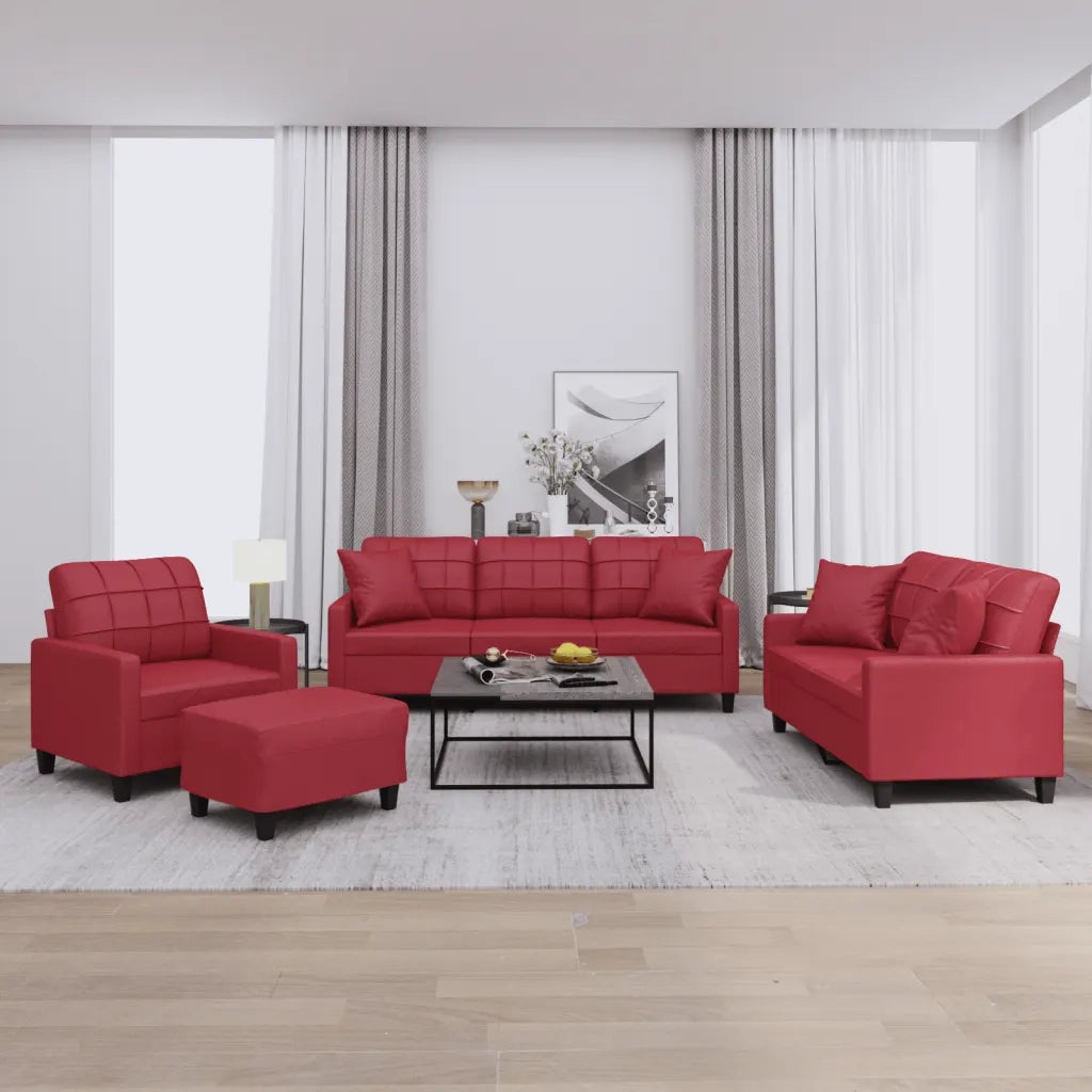 Set di Divani 4 pz con Cuscini Rosso Vino in Similpelle 3201356