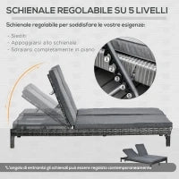 Lettino Prendisole a 2 Posti, Sdraio in Acciaio e Rattan, Schienale Regolabile, 196 x 120 x 28cm Grigio