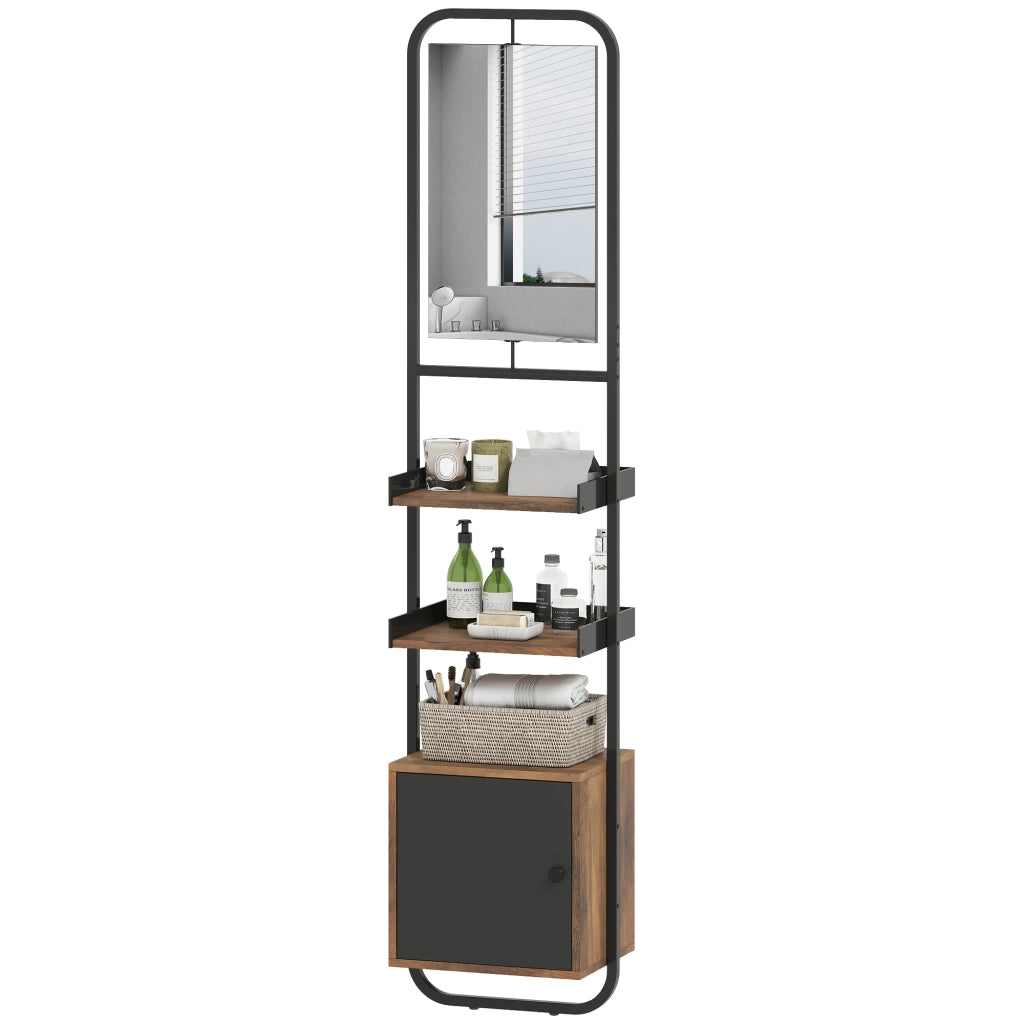 Mobiletto Bagno con Miroir, Anta e Ripiani Regolabili ¨C Zephmum ¨C Nero 40x30x179cm