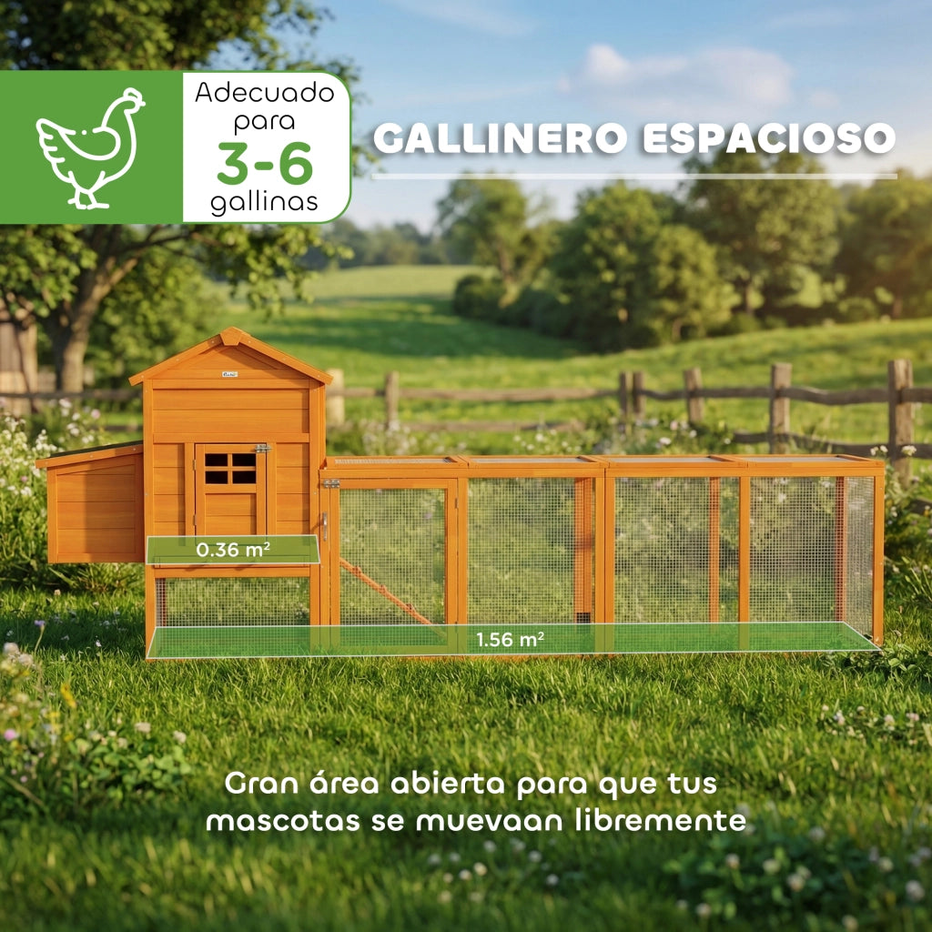 Pollai in Legno per 3-6 Galline con Tetto e Nido ¨C Zephmum ¨C 297.5x68x118 cm