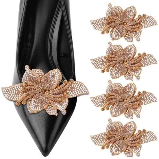 Accessori per scarpe - Decorazione brillante - Clip per scarpe - Pizzo in vetro - 4 pezzi - Chiusura metallica a retroazione - Accessori eleganti per scarpe