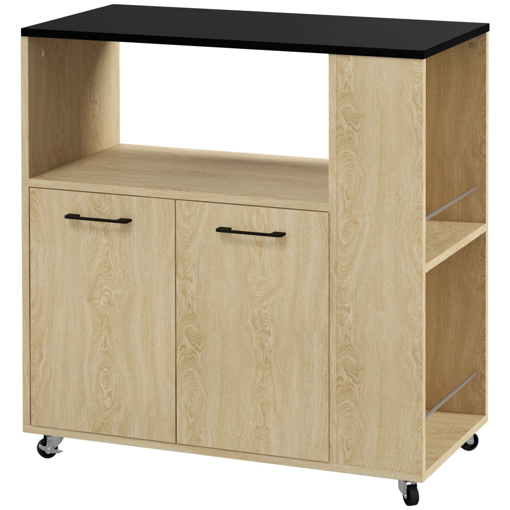 Carrello da Cucina in Truciolato con Ripiano Aperto, Armadietto a 2 Ante e Scaffale Laterale, 75x40x80.5 cm
