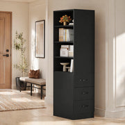 Libreria stretta 60x38x180 cm con 3 cassetti laterali e ripiani regolabili; nera