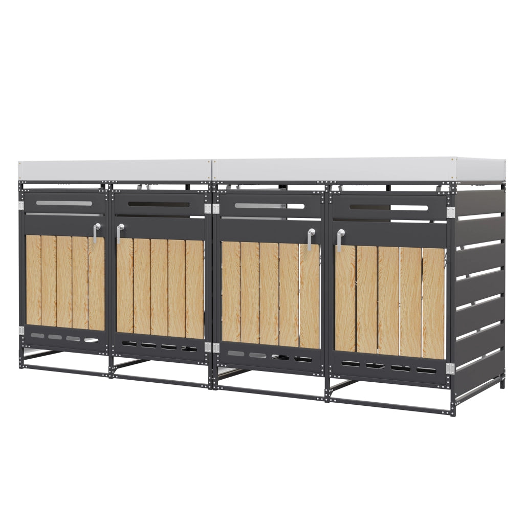 Set 4 Box Portarifiuti con Fioriera ¨C MINIMAL ¨C Legno, Metallo, con Serratura