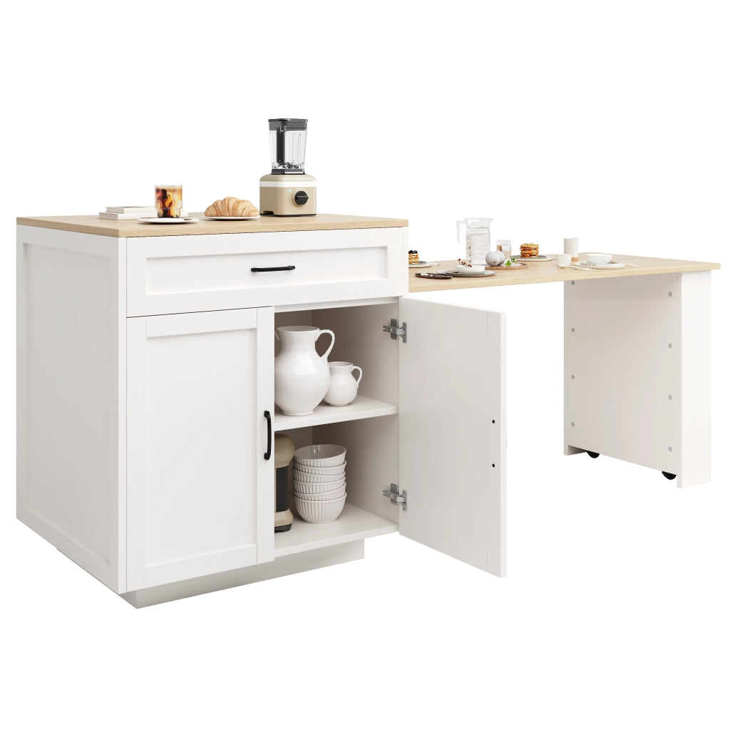 Tavolo estensibile con 1 cassetto; 2 vani chiusi; 2 nicchie aperte e ruote; per cucina e soggiorno; 133 × 70 × 93;5 cm