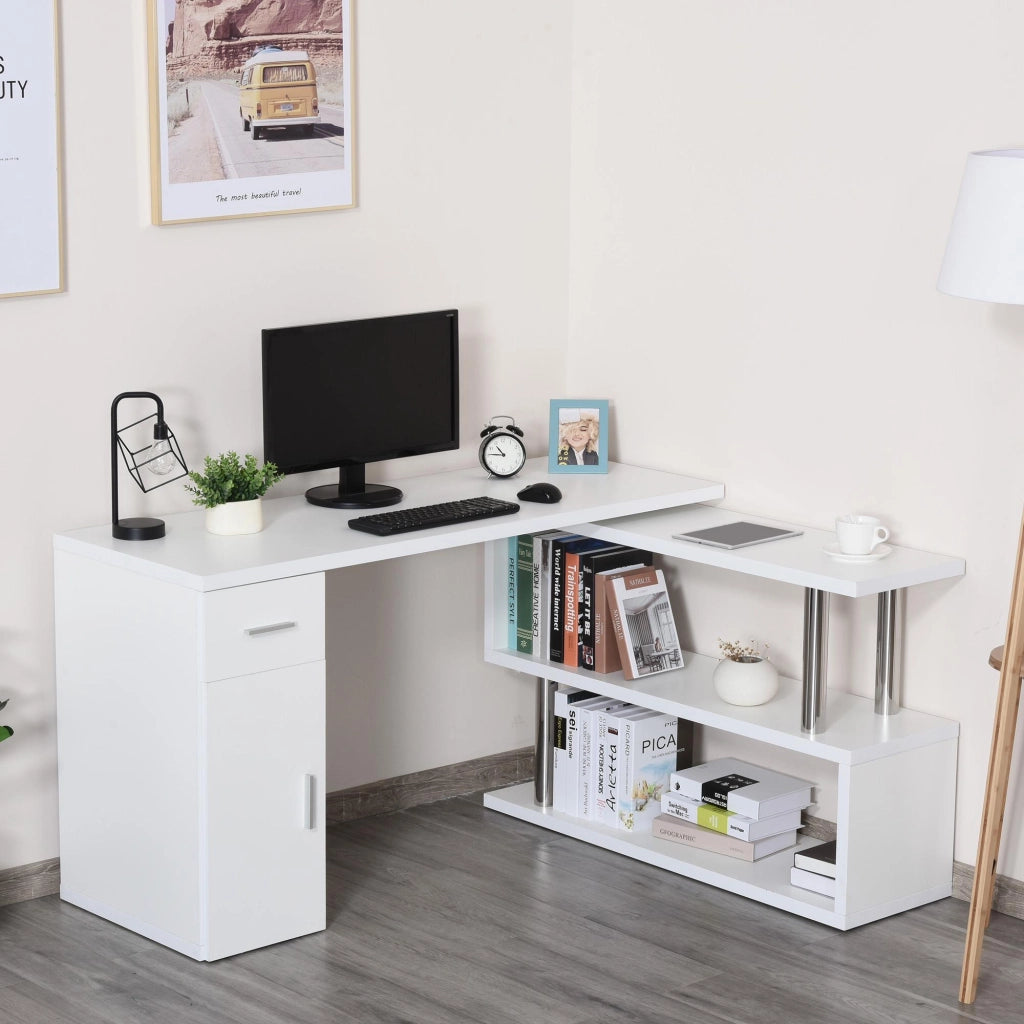 Scrivania da Ufficio ad Angolo Porta PC 114x120x74,6 cm in Legno  Bianca