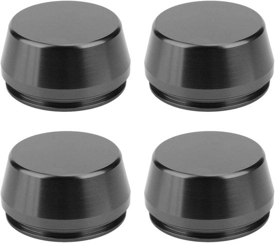 Set di coprimozzi universali 56 mm autolubrificanti a 4 pezzi per cerchi (nero) con finitura in alluminio.
