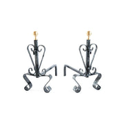 COPPIA DI ALARI FERRO BATTUTO MEDI CM.22X45X42 CAMINO CAMINETTO FUOCO