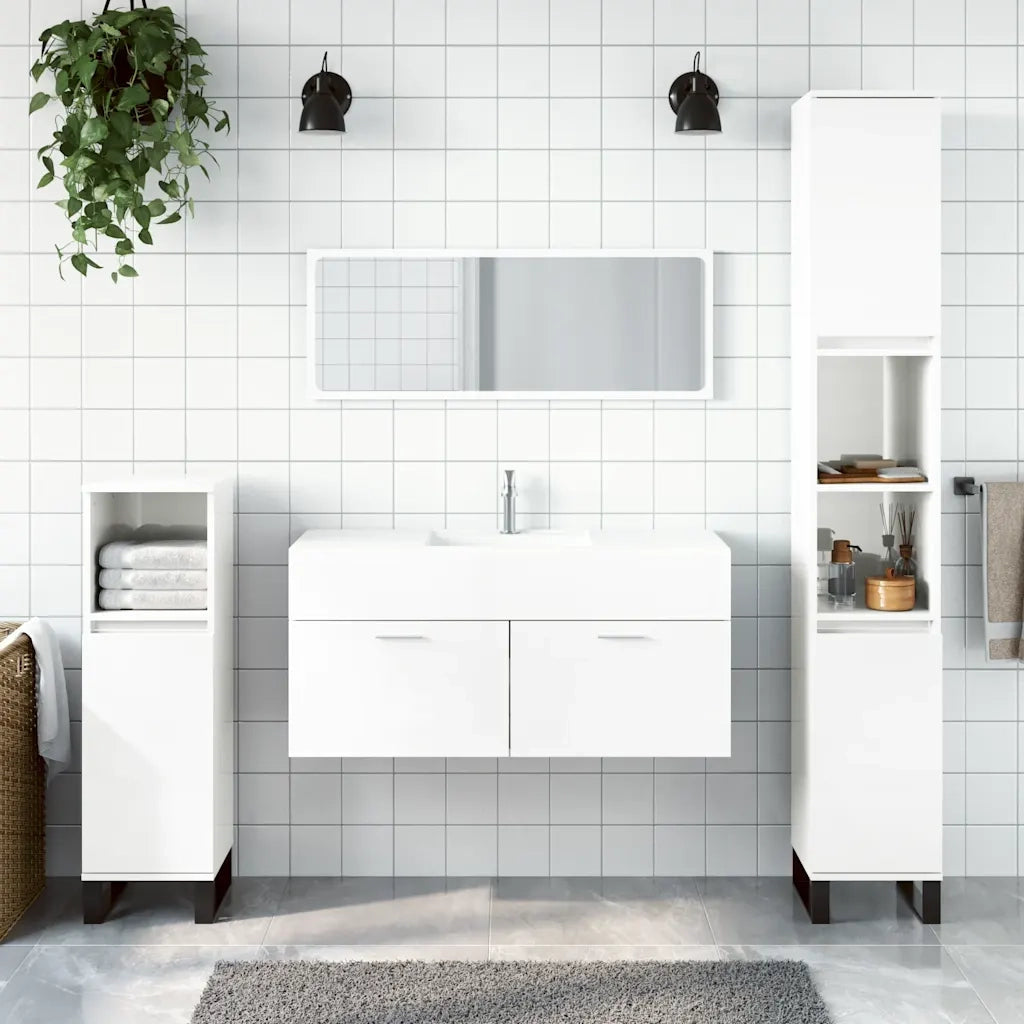 Mobile da Bagno con Specchio-Armadietto a Specchio da Bagno Bianco Lucido in Legno Multistrato
