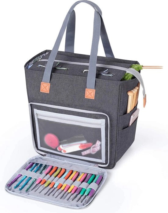 Zaino per lana, borsa, maglia, cesti per progetti incompleti, aghi per maglia e altri accessori (accessori non inclusi), grigio