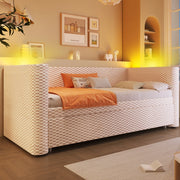 Divano letto 90x200 cm con LED e design estraibile in velluto beige