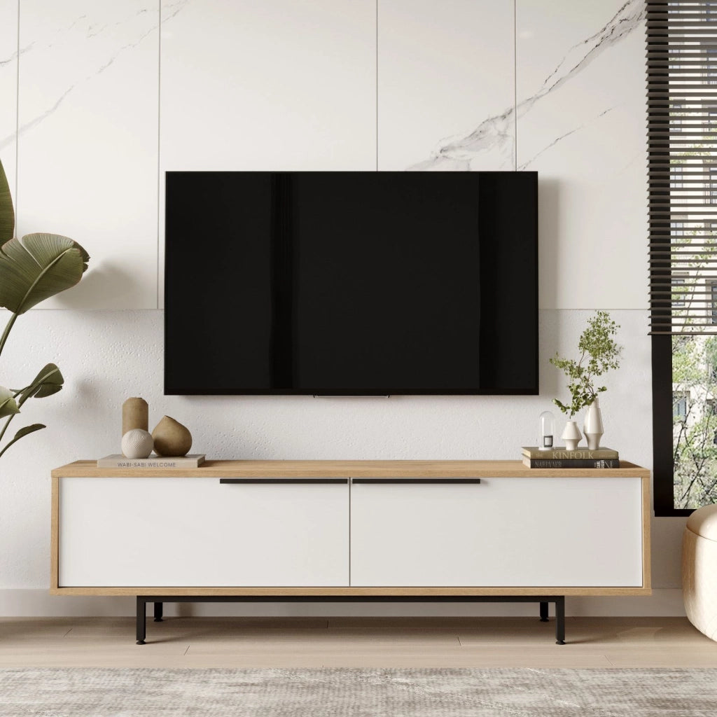 Supporto TV in legno "ON1-SW" - 160 x 35 x 45 cm - Bianco