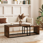 Set di 2 tavolini da salotto in MDF e metallo, colore Rustic Brown, design salvaspazio