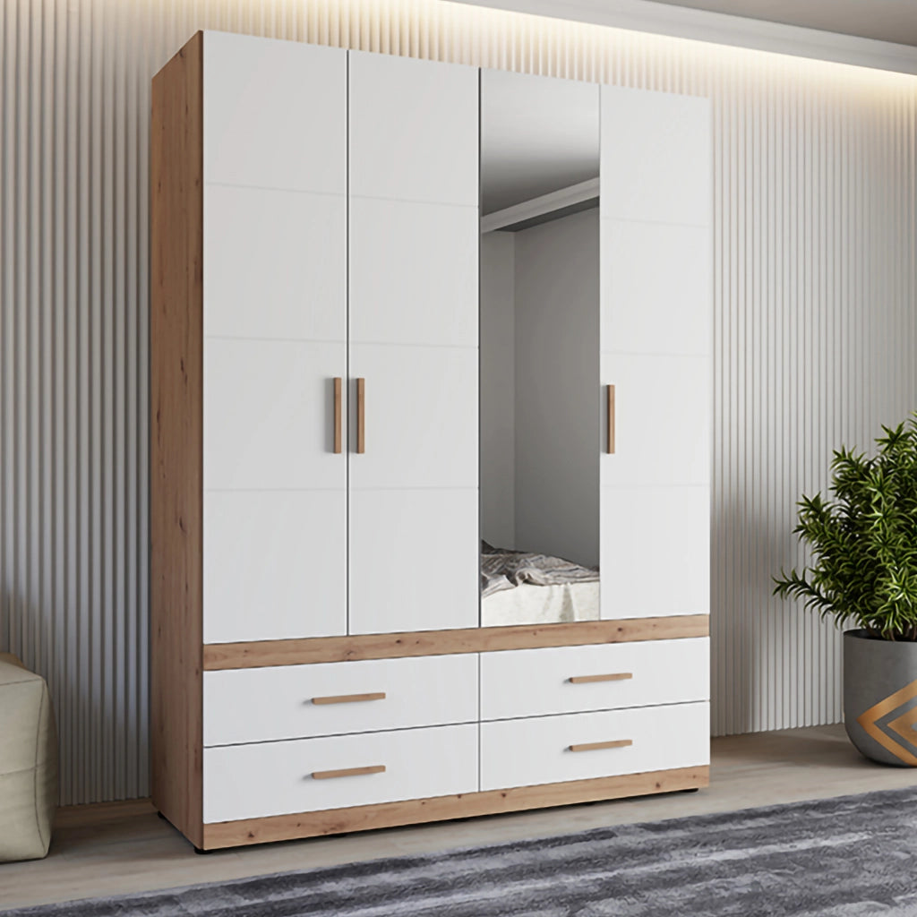 Armadio Camera da Letto Taxco, Guardaroba Grande 4 Cassetti, 155x208h cm Bianco Opaco