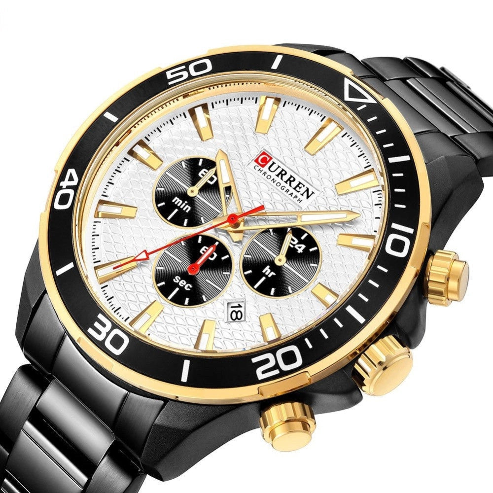 Trade Shop - Orologio Polso Curren 8309 Uomo Analogico Quarzo Moderno Nero Quad Bianco -