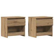 Set di 2 Comodini | Armadio da Notte | Mobiletto da notte Rovere Artigianale 40x30x39cm in Legno Multistrato