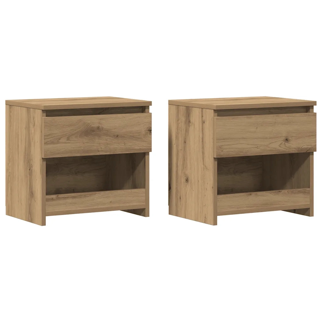Set di 2 Comodini | Armadio da Notte | Mobiletto da notte Rovere Artigianale 40x30x39cm in Legno Multistrato