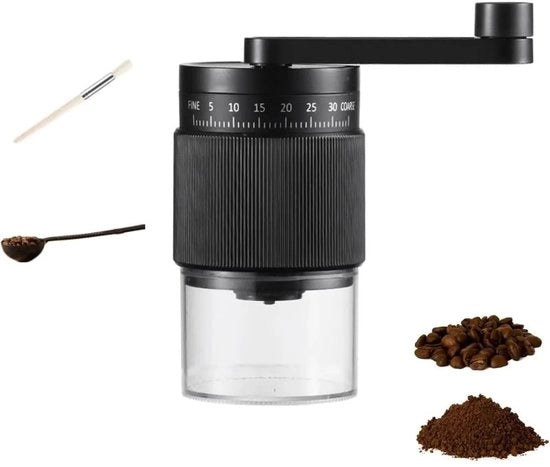 Macchina per caffè manuale - 18 posizioni - Pietre di mola conica - Incluso spazzola, cucchiaio e 100 filtri - Nero