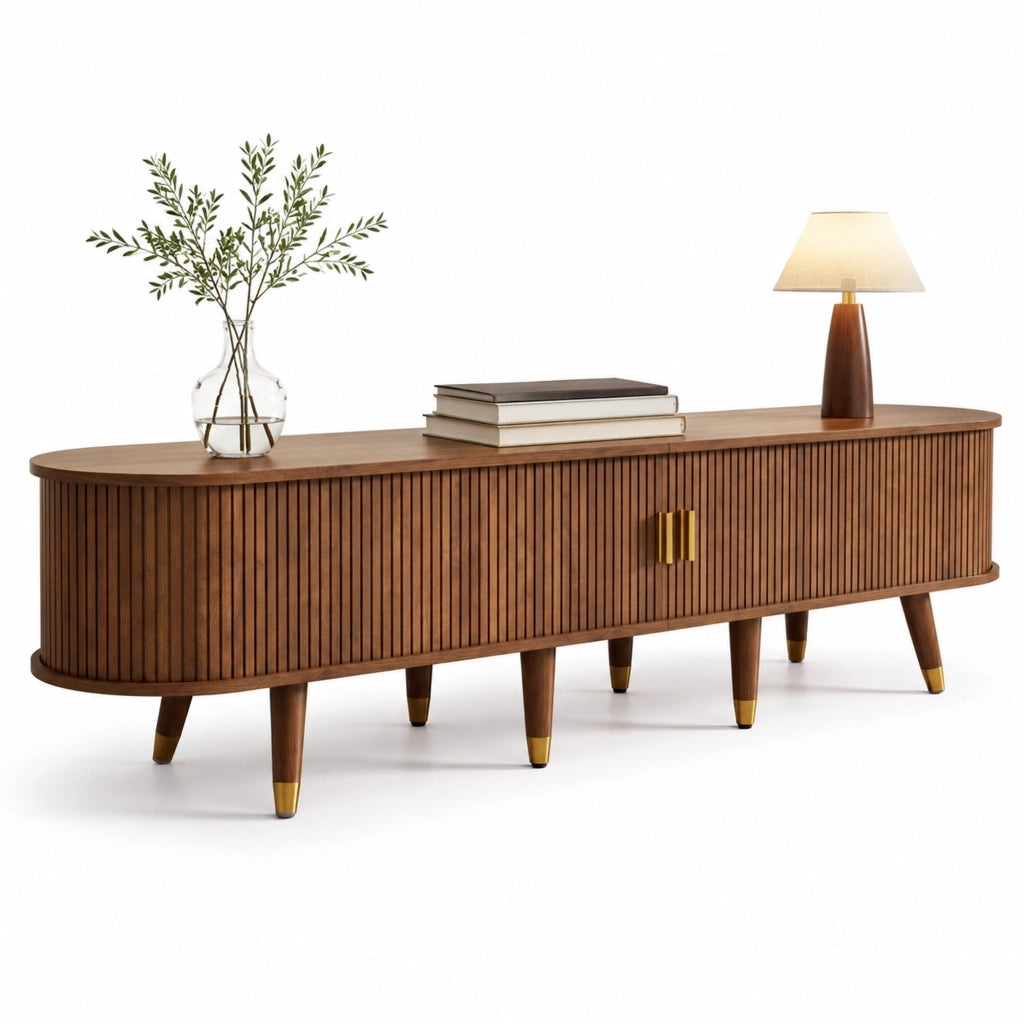 Mobile TV da 175 cm con porta scorrevole in rattan