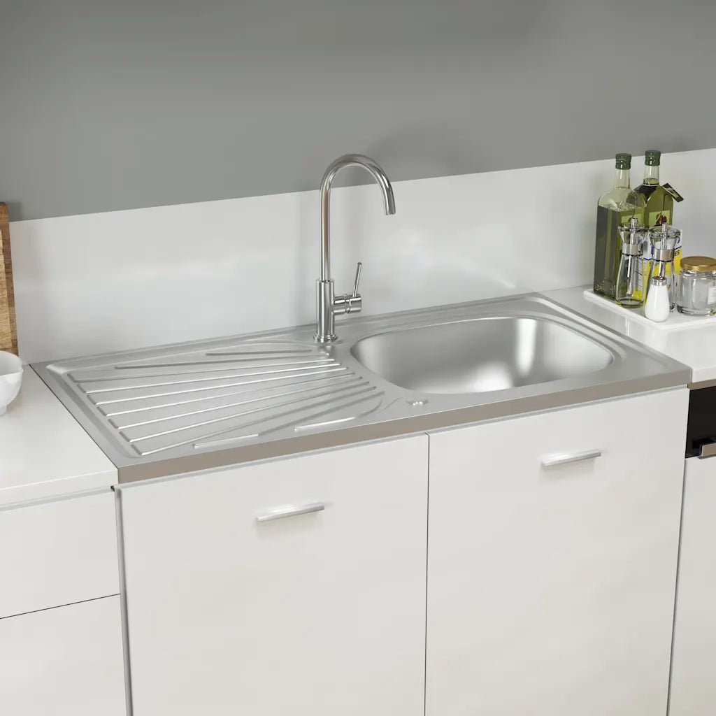 Lavello da Cucina con Scarico-Lavandino-Lavabo Argento 1000x500x155 mm Acciaio