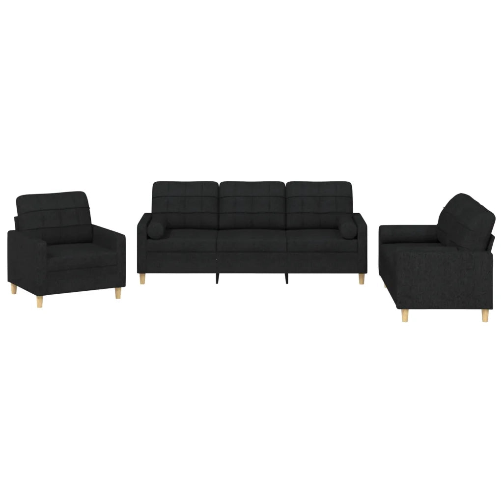 Set Divani 3 pz con Cuscini Nero in Tessuto 3201262