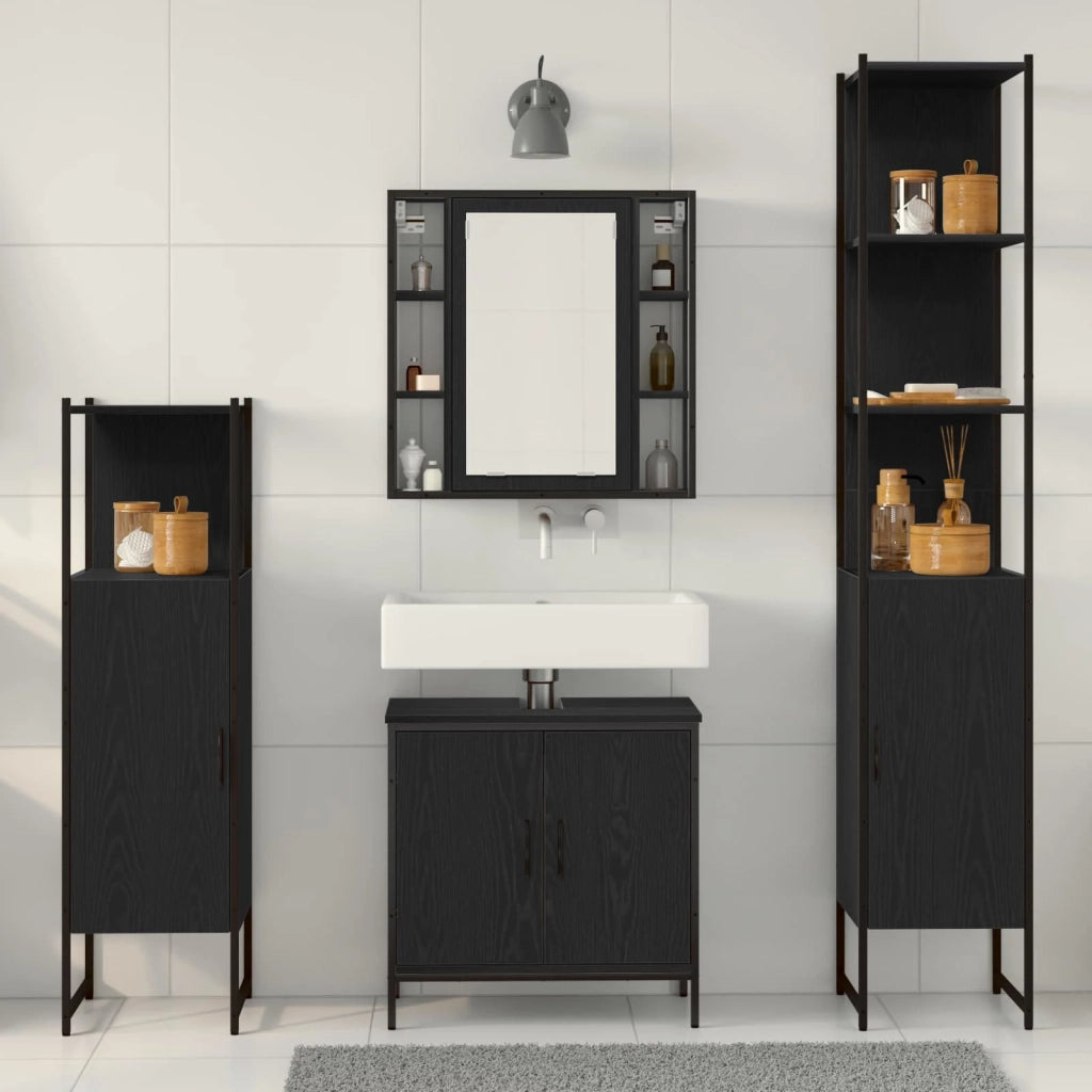 Set di mobili per il bagno 4 pcs Nero Legno multistrato 3334429