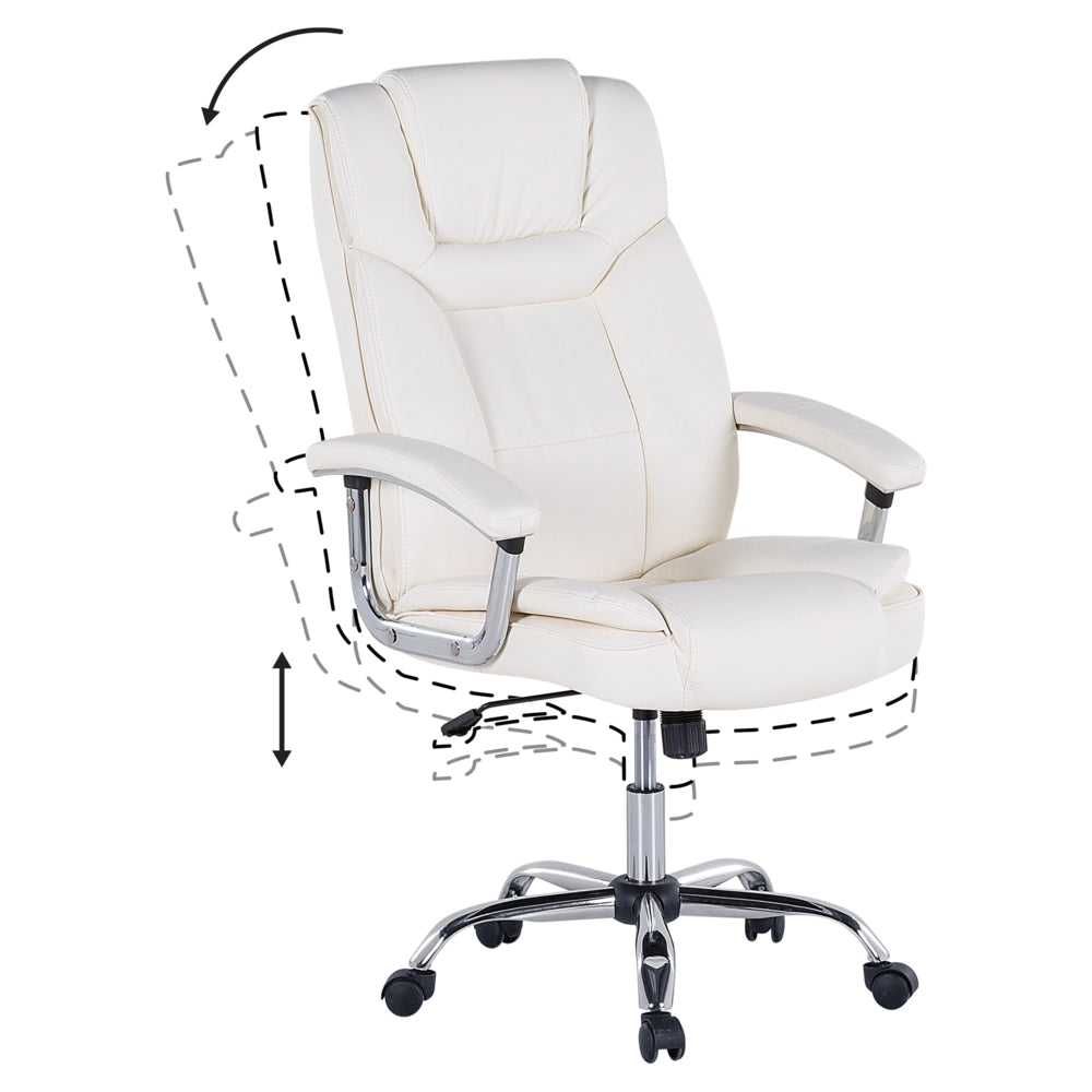 Sedia dirigenziale da ufficio in ecopelle beige con ruote regolabili in altezza del sedile girevoli