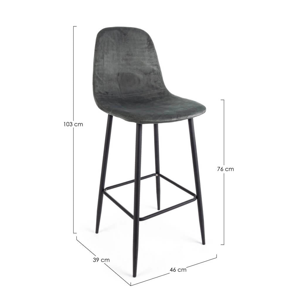 Set di 2 Sgabelli da Bar Imbottiti in Velluto con Gambe in Acciaio - STRUCTURE