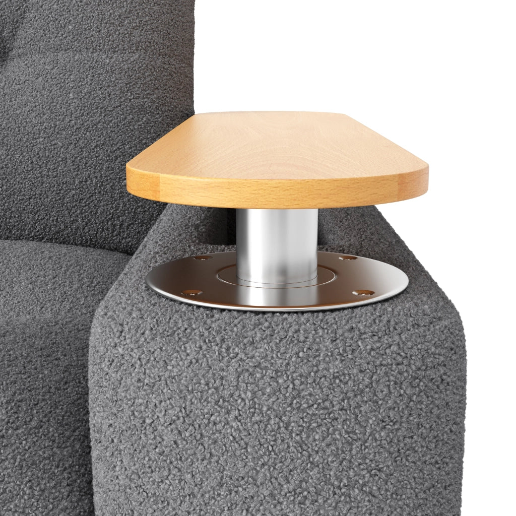 Divano modulare compatto con contenitore poggiatesta e tavolino girevole in teddy grigio 207,5 × 80 × 87 cm