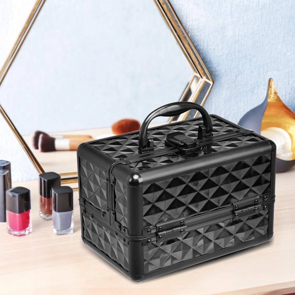 Valigetta per Cosmetici, Scatola Trucchi Professionale, Valigetta per Trucchi, con Specchio, Beauty Case, Pieghevole e Portatile, 23 x 15 x 18 cm