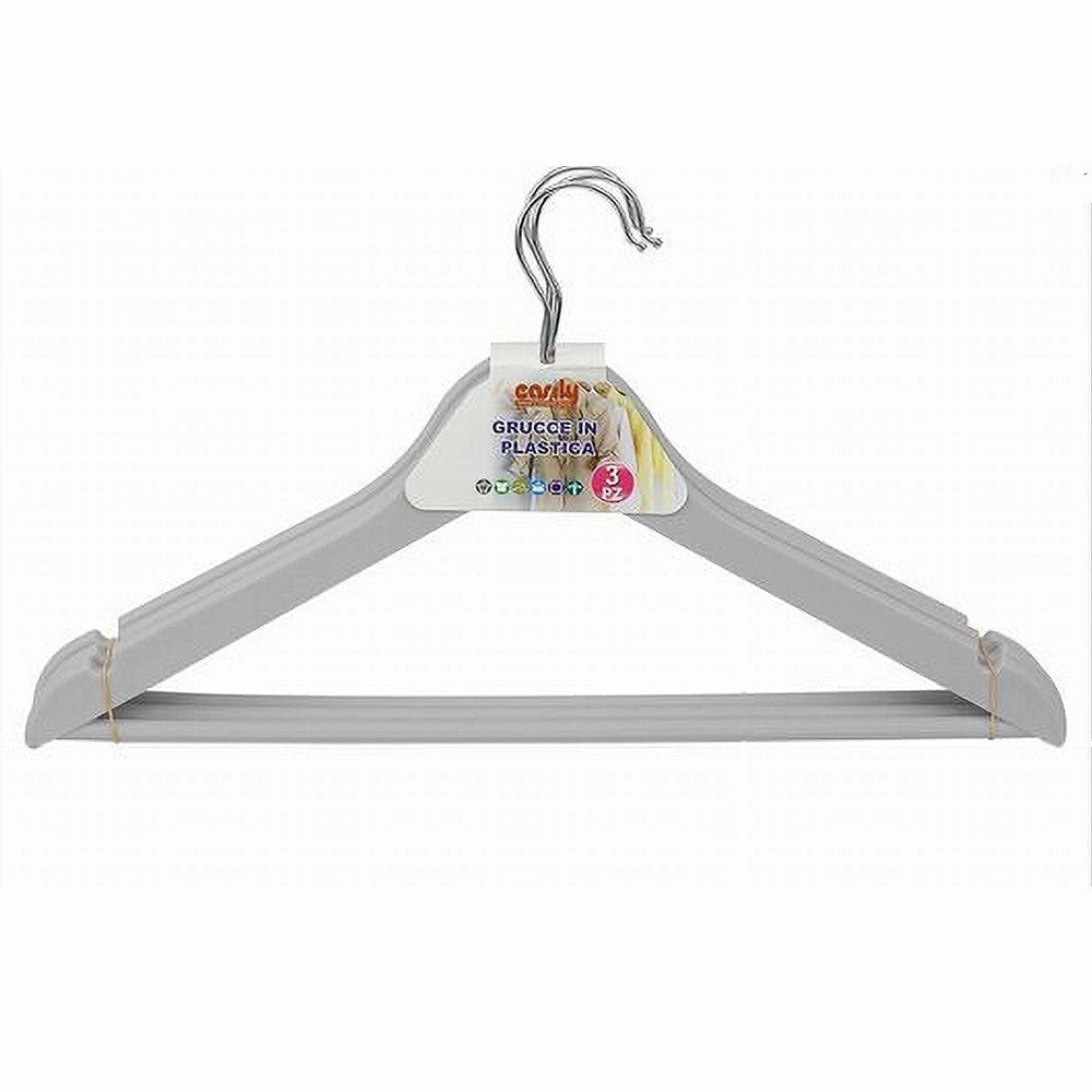 Trade Shop - Set 3pz Grucce Stampelle In Plastica Appendiabiti Vestiti Pantaloni Grigio 79315 -