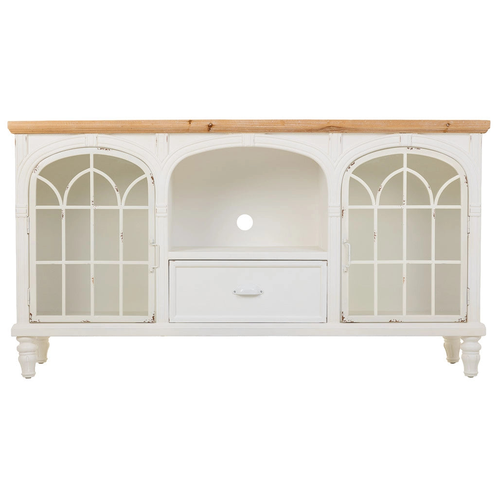 Credenza in legno bianco con 2 ante e 1 cassetto 150x36x80h cm