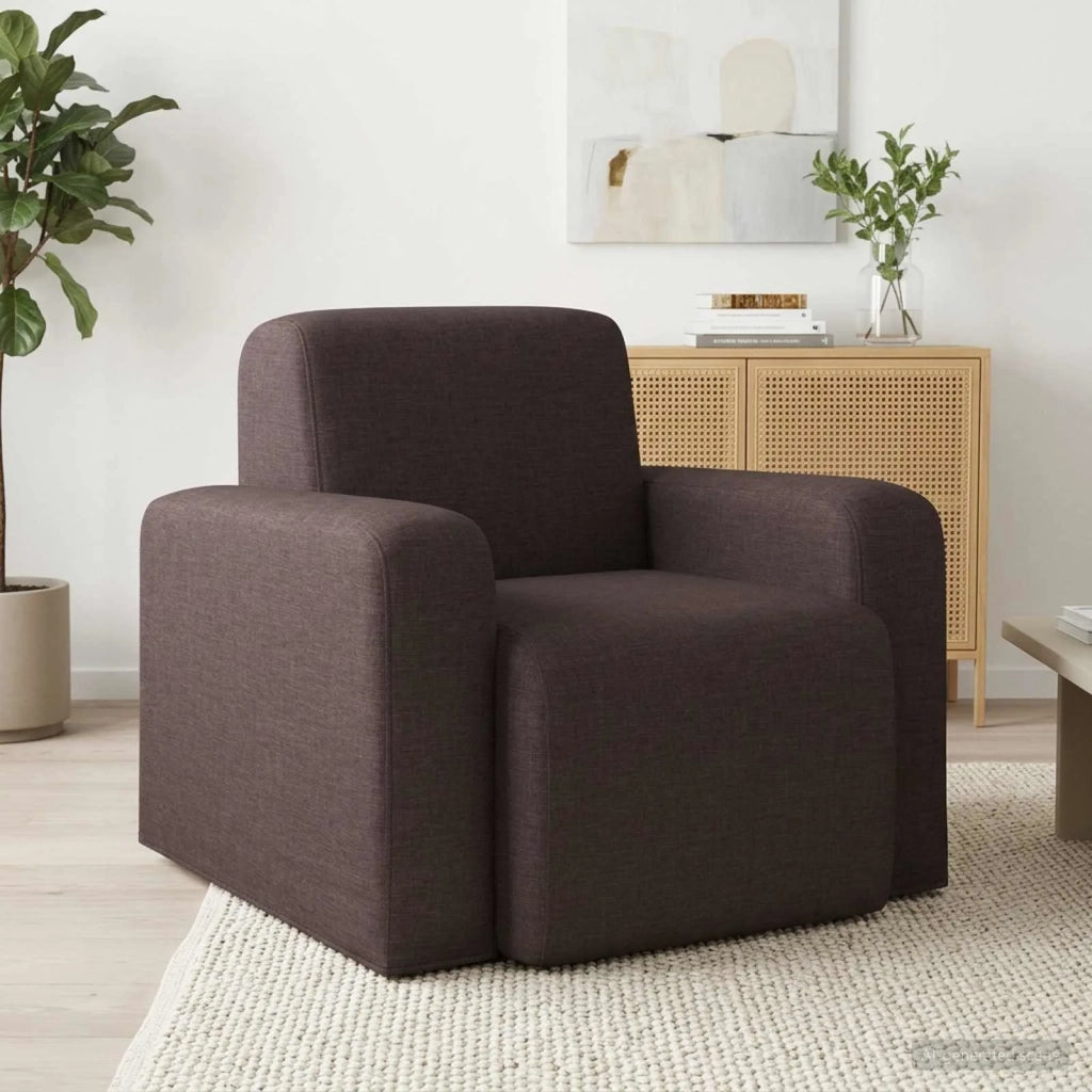 Poltrona-Divano Sedia-Poltroncina Marrone Scuro Tessuto 700369