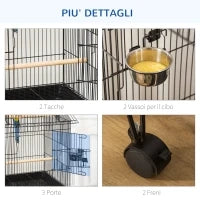 Gabbia per Uccelli da Interni in Legno con Vassoio, 4 Ruote e Trespolo, 50x49x137cm