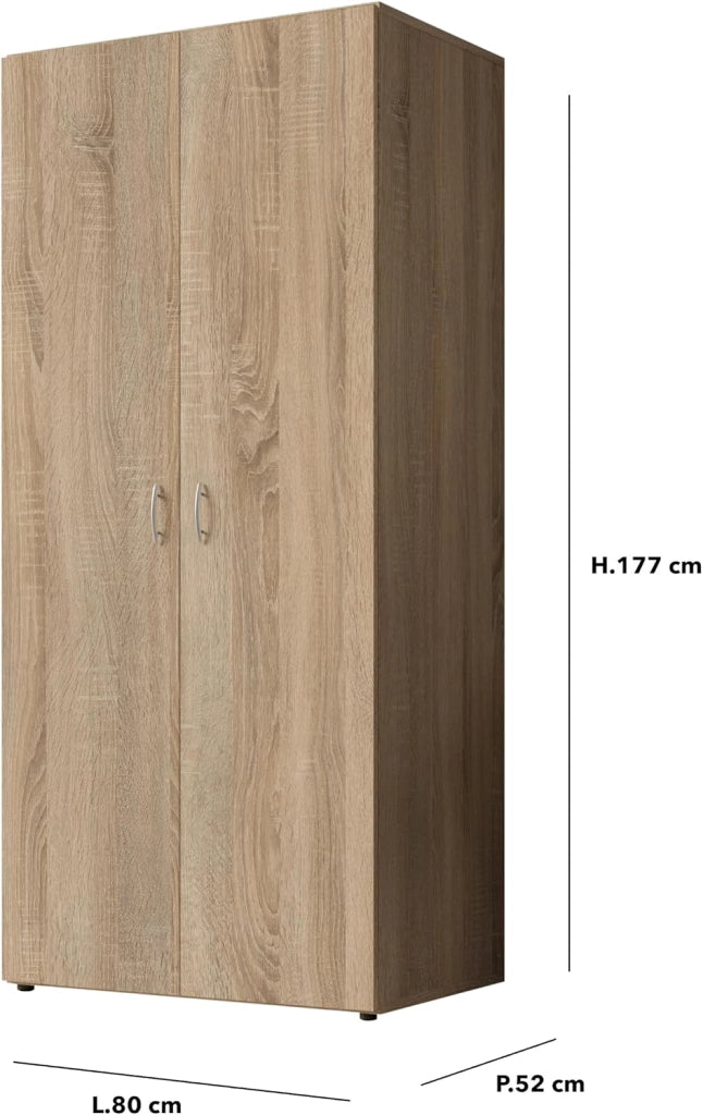 Armadio Camera da Letto 2 Ante Rovere con Ripiano e Appendiabiti