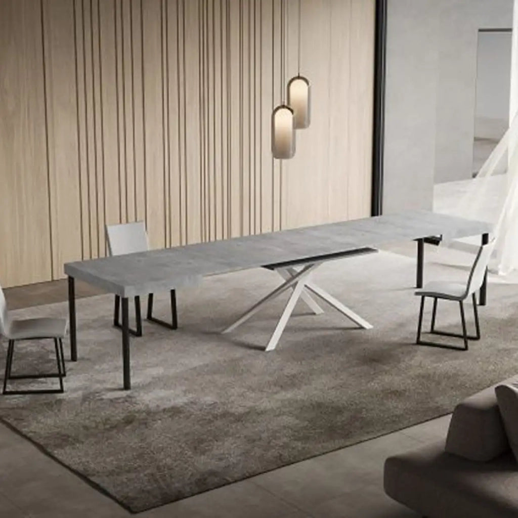 Tavolo allungabile 140/400x90 cm Niket colore cemento gambe bianche