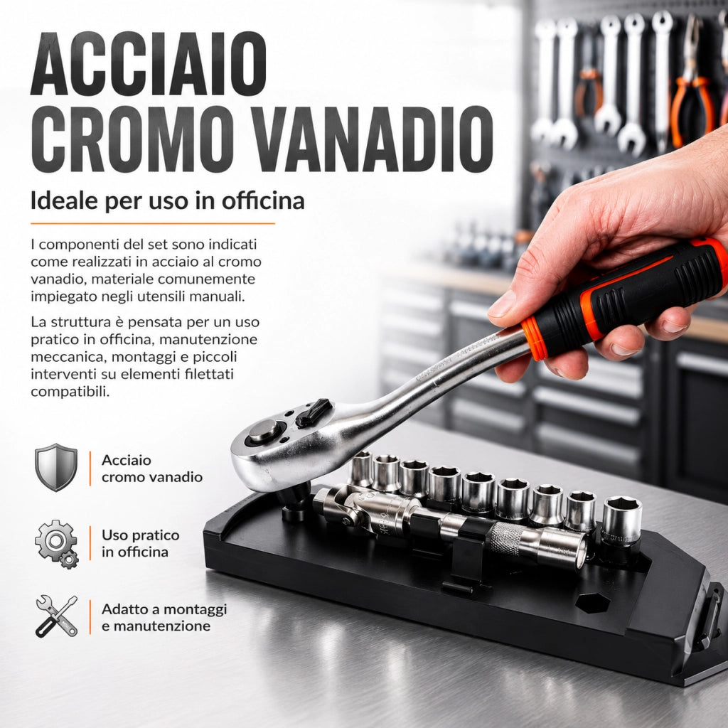 Set Chiavi a Bussola 1/4" 14 Pezzi Con Chiave Cricchetto Prolunga Da 4 a 14 195