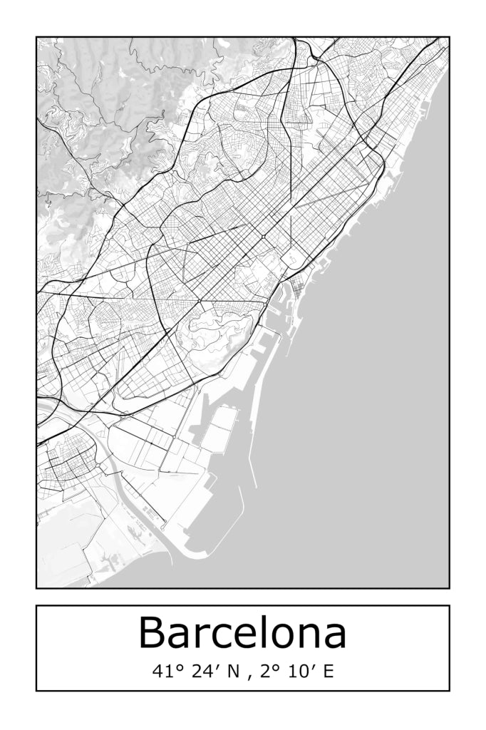 Stromento per asciugare stoviglie, motivo mappa di Barcellona, 40x60 cm, cotone, bianco