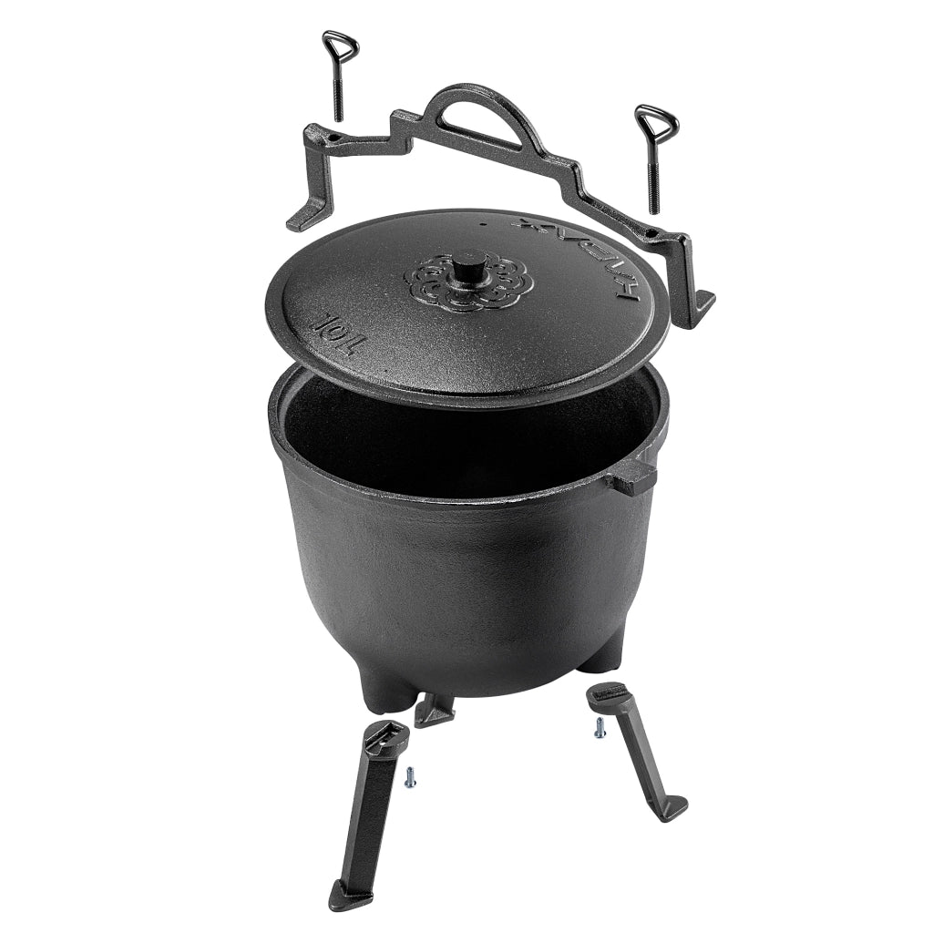 Bollitore da caccia in ghisa KADAX da 10 litri per arrosti da campeggio + cucchiaio in omaggio