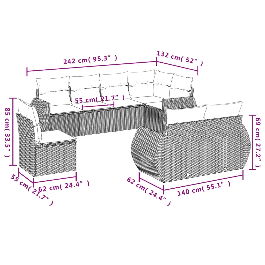 Set Divani da Giardino con Cuscini 8 pz Nero in Polyrattan 3253972