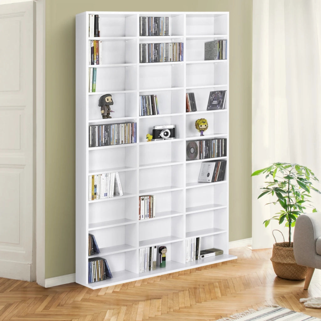 IDMarket - Scaffale libreria armadio porta CD con 30 scomparti con ripiani regolabili, legno bianco