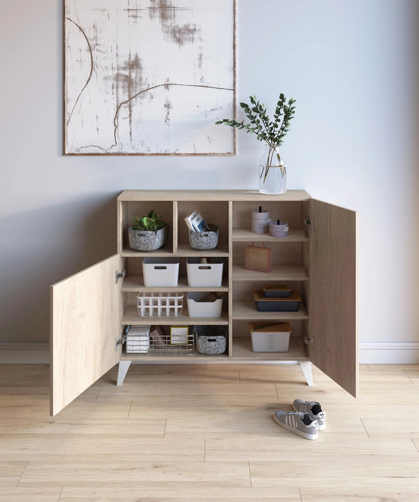 Scarpiera Herdasa effetto rovere chiaro gambe bianche 87x90x27