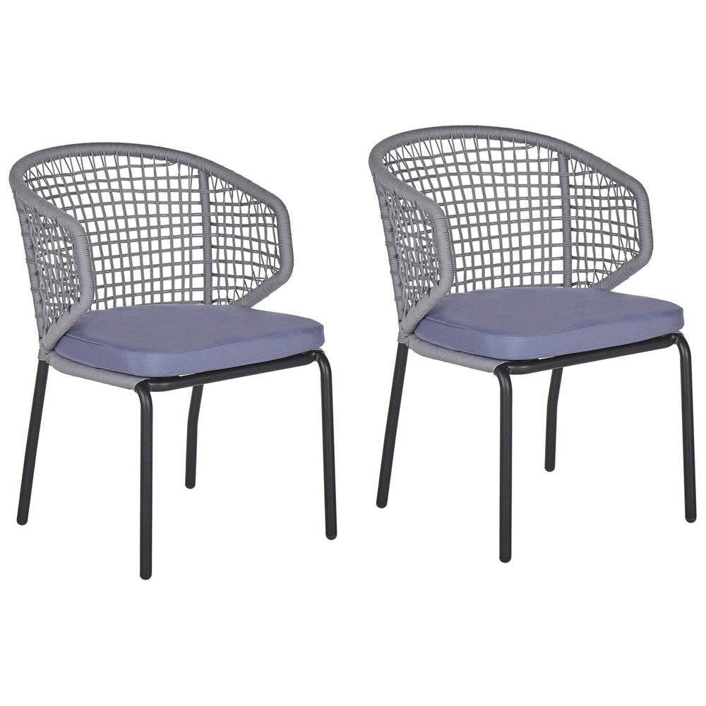 Set di 2 sedie da giardino cuscini grigi struttura in metallo Nero bistrot da esterno