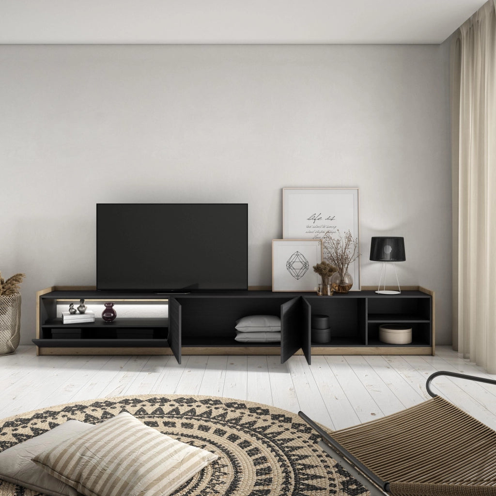 Mobile TV Soggiorno, 310x50x37 cm, Per TV fino a 80", LED, Nero e rovere