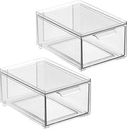 Organizzatore per cucina con cassetti – contenitore di ricarica per frigorifero e armadio – contenitore per conservazione per tè, caffè e snack in plastica – set da 2 – trasparente