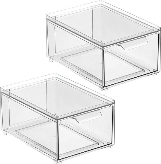 Organizzatore per cucina con cassetti – contenitore di ricarica per frigorifero e armadio – contenitore per conservazione per tè, caffè e snack in plastica – set da 2 – trasparente