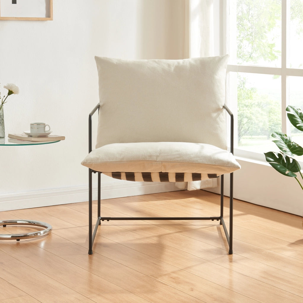 Poltrona Utsjoki con Cuscino Imbottito Sedia Relax 90 x 61 x 70 cm Nero / Beige [en.casa]