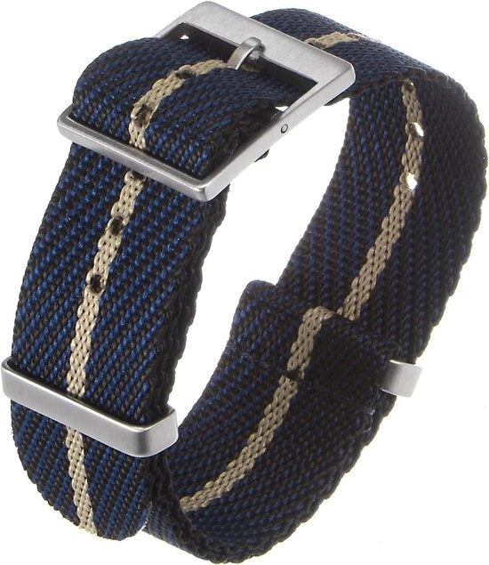 Cinturino orario in nylon da 20 mm per uomini e donne - comodo - copertura unica in tessuto impermeabile - blu/marrone - duraturo - regolabile