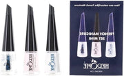 Set di manicure a tre passaggi miniatura – 3-step set di manicure da viaggio con lacca rosa bordo bianco e smalto top – 3 x 3 ml