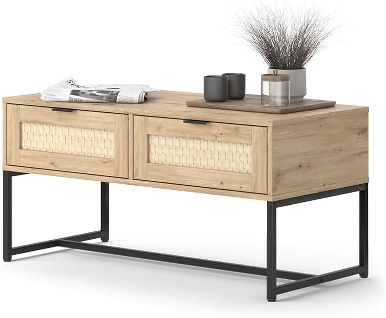 Cassettiera per camera da letto Natal, Sonoma, 100 x 48 cm con due cassetti, adatto come superficie d'appoggio per accessori da soggiorno